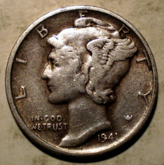 D.016 USA SUA MERCURY DIME 1941 D ARGINT 2,5g foto