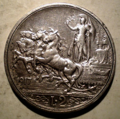 C.393 ITALIA VITTORIO EMANUELE III 2 LIRE 1917 ARGINT 9,9g foto