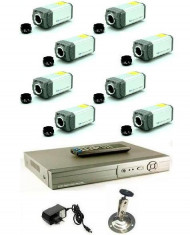 Sistem supraveghere 8 camere 700 tvl tip box cu DVR 8 canale LAN foto