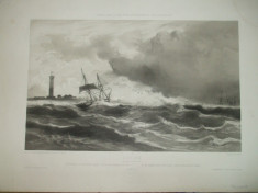 Gravura Durand Brager Sulina Marea Neagra Dunare Paris 1854 foto