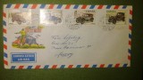4 timbre serie Masini circulate 1977 spre Germania pe plic cu stampila Malaga
