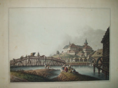 Gravura color Palat la Bucuresti Luigi Mayer London 1809 foto