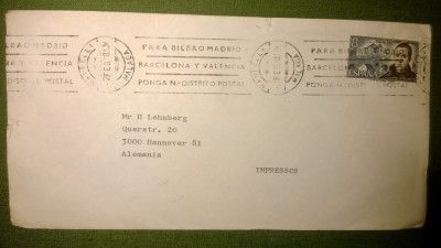 Plic Spania circulat - cu stampila Malaga - 1977 foto