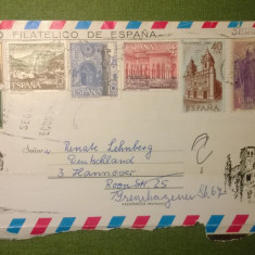 Fata plic circulat 8 timbre Spania - Stampila Serie Completa