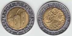 !!! SAN MARINO - 500 LIRE 1992 - KM 286 - UNC /// DESCOPERIREA AMERICII foto