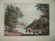 Gravura color Pitesti Luigi Mayer London 1809 foto