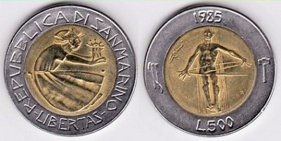 !!! SAN MARINO - 500 LIRE 1985 - KM 181 - UNC /// LUPTA IMPOTRIVA DROGURILOR foto