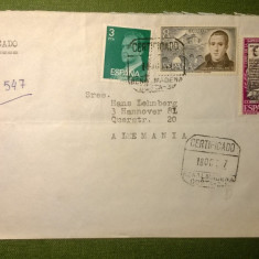 4 timbre Spania circulate pe plic - cu stampila Certificado - Benalmadena 1977