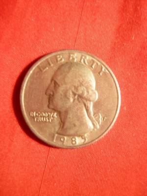Moneda 25 Cent 1985 litera P , SUA ,metal alb ,cal.F.F.Buna foto