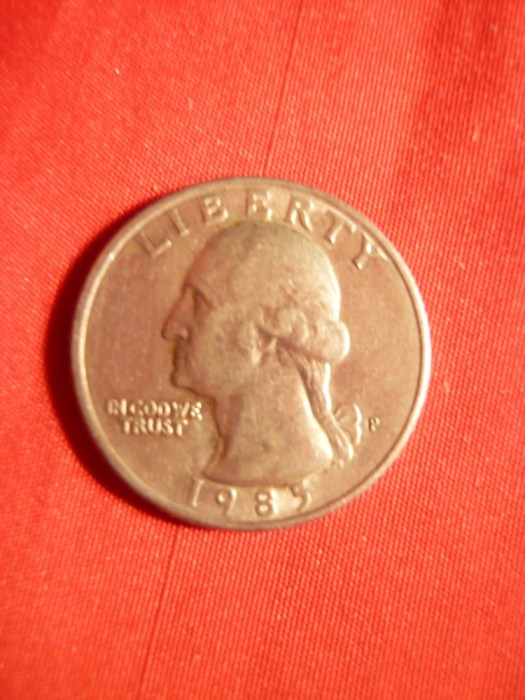 Moneda 25 Cent 1985 litera P , SUA ,metal alb ,cal.F.F.Buna