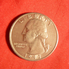 Moneda 25 Cent 1993 litera P , SUA ,metal alb ,cal.NC