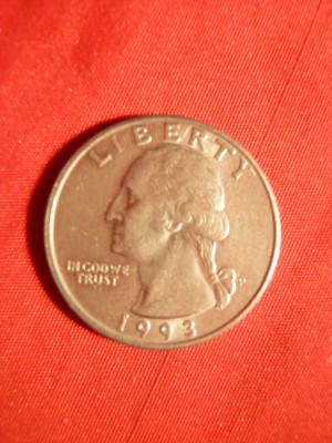 Moneda 25 Cent 1993 litera P , SUA ,metal alb ,cal.NC foto