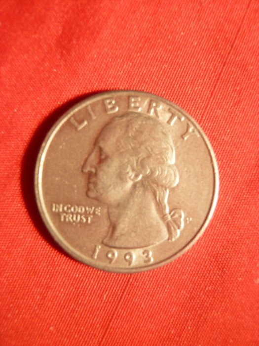 Moneda 25 Cent 1993 litera P , SUA ,metal alb ,cal.NC