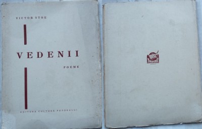 Victor Stoe , Vedenii ; Poeme , 1935 , 500 ex. , ed. 1 cu autograf , plansa foto