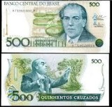 Brazilia 500 crzados 1987 UNC, Lot 2 bancnote, 4 semnaturi diferite (guvernator si casier banca), 40 roni.