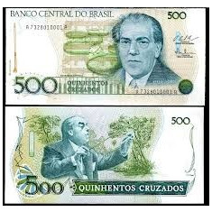 Brazilia 500 crzados 1987 UNC, Lot 2 bancnote, 4 semnaturi diferite (guvernator si casier banca), 40 roni.