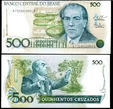 Brazilia 500 crzados 1987 UNC, Lot 2 bancnote, 4 semnaturi diferite (guvernator si casier banca), 40 roni.