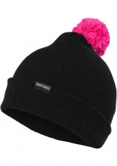 Caciula/Fes unisex Urban Classics Bobble negru cu roz neon. foto