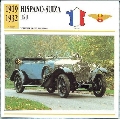 39 Foto Automobilism- HISPANO-SUIZA H6 B - FRANTA -1919 -1932-pe verso date tehnice in franceza -dim.138X138 mm -starea ce se vede foto