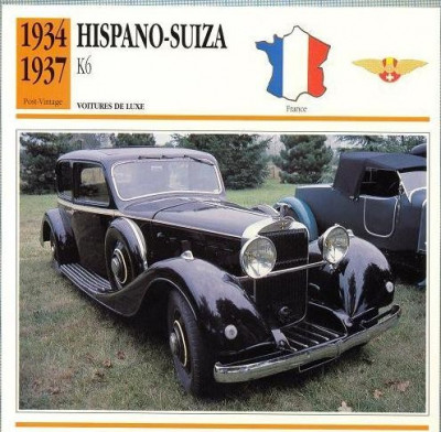 96 Foto Automobilism - HISPANO-SUIZA K6 - FRANTA - 1934-1937 -pe verso date tehnice in franceza -dim.138X138 mm -starea ce se vede foto