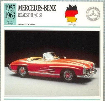 14 Foto Automobilism - MERCEDES-BENZ ROADSTER 300 SL - Germania -1957-1963 -pe verso date tehnice in franceza -dim. 138X138 mm -starea ce se vede foto