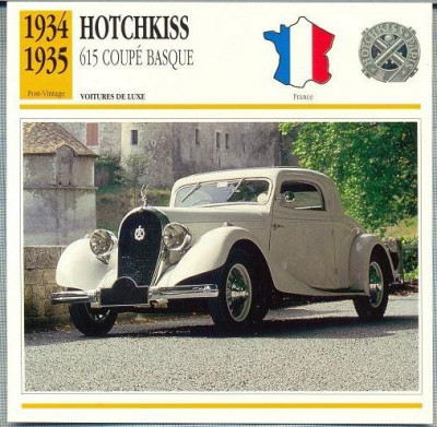 95 Foto Automobilism - HOTCHKISS 615 COUPE BASQUE - FRANTA - 1934-1935 -pe verso date tehnice in franceza -dim.138X138 mm -starea ce se vede foto