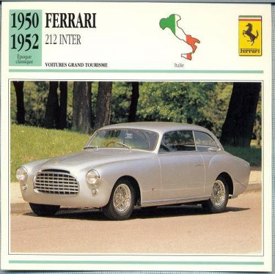 83 Foto Automobilism - FERRARI 212 INTER - ITALIA - 1950-1952 -pe verso date tehnice in franceza -dim.138X138 mm -starea ce se vede foto