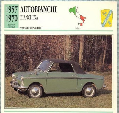 82 Foto Automobilism - AUTOBIANCHI BIANCHINA - ITALIA - 1957-1970 -pe verso date tehnice in franceza -dim.138X138 mm -starea ce se vede foto