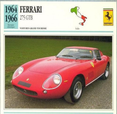 88 Foto Automobilism - FERRARI 275 GTB - ITALIA - 1964-1966 -pe verso date tehnice in franceza -dim.138X138 mm -starea ce se vede foto