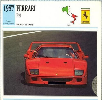 42 Foto Automobilism- FERRARI F40 - ITALIA -1987 -pe verso date tehnice in franceza -dim.138X138 mm -starea ce se vede foto
