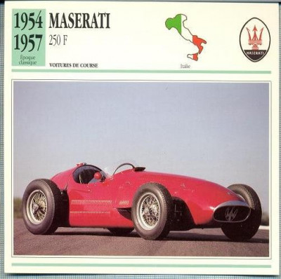 69 Foto Automobilism - MASERATI 250 F - ITALIA -1954-1957 -pe verso date tehnice in franceza -dim.138X138 mm -starea ce se vede foto