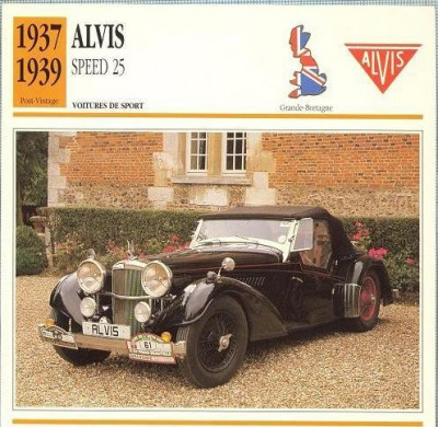74 Foto Automobilism - ALVIS SPEED 25 - Marea Britanie -1937-1939 -pe verso date tehnice in franceza -dim.138X138 mm -starea ce se vede foto