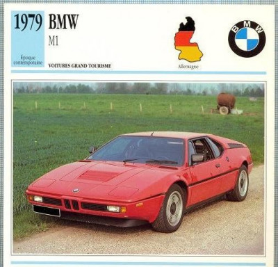 60 Foto Automobilism - BMW M1 - GERMANIA -1979 -pe verso date tehnice in franceza -dim.138X138 mm -starea ce se vede foto