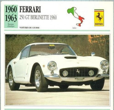 92 Foto Automobilism - FERRARI 250 GT BERLINETTE 1960 - ITALIA - 1960-1963 -pe verso date tehnice in franceza -dim.138X138 mm -starea ce se vede foto