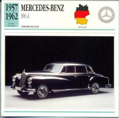 09 Foto Automobilism -MERCEDES-BENZ 300 d -Germania -1957-1962 -pe verso date tehnice in franceza -dim. 138X138 mm -starea ce se vede foto
