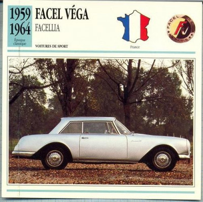 45 Foto Automobilism -FACEL VEGA FACELLIA - FRANTA -1959-1964 -pe verso date tehnice in franceza -dim.138X138 mm -starea ce se vede foto