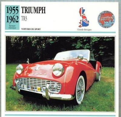 28 Foto Automobilism - TRIUMPH TR3 - Marea Britanie -1955-1962 -pe verso date tehnice in franceza -dim. 138X138 mm -starea ce se vede foto