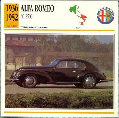 07 Foto Automobilism -ALFA ROMEO, 6C 2500 -Italia -1936-1952 -pe verso date tehnice in franceza -dim. 138X138 mm -starea ce se vede foto