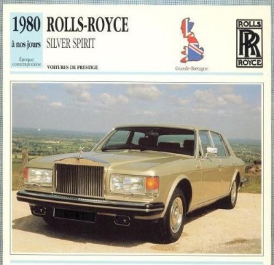 66 Foto Automobilism - ROLLS-ROYCE SILVER SPIRIT - Marea Britanie -1980 -pe verso date tehnice in franceza -dim.138X138 mm -starea ce se vede foto