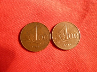 2 Monede 100 Kor.1923 ,1924 Austria ,bronz ,cal.apr.NC foto
