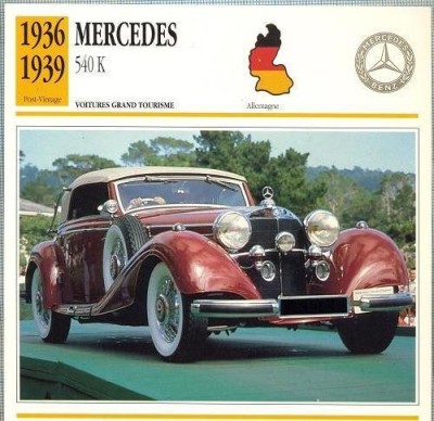144 Foto Automobilism - MERCEDES 540 K - GERMANIA - 1936-1939 -pe verso date tehnice in franceza -dim.138X138 mm -starea ce se vede foto