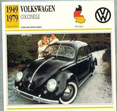 142 Foto Automobilism - VOLKSWAGEN COCCINELLE - GERMANIA - 1949-1979 -pe verso date tehnice in franceza -dim.138X138 mm -starea ce se vede foto