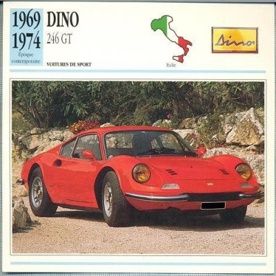 125 Foto Automobilism - DINO 246 GT - ITALIA - 1969-1974 -pe verso date tehnice in franceza -dim.138X138 mm -starea ce se vede foto
