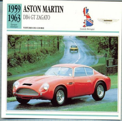115 Foto Automobilism - ASTON MARTIN DB4 GT ZAGATO - Marea Britanie - 1959-1963 -pe verso date tehnice in franceza -dim.138X138 mm -starea ce se vede foto