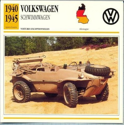 141 Foto Automobilism - VOLKSWAGEN SCHWIMMWAGEN(militara) - GERMANIA - 1940-1945 -pe verso date tehnice in franceza -dim.138X138 mm -starea ce se vede foto