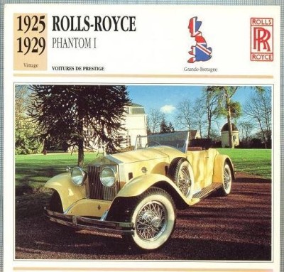 118 Foto Automobilism - ROLLS-ROYCE PHANTOM I - Marea Britanie - 1925-1929 -pe verso date tehnice in franceza -dim.138X138 mm -starea ce se vede foto