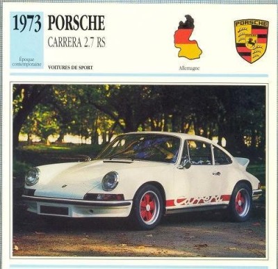 132 Foto Automobilism - PORSCHE CARRERA 2.7 RS - GERMANIA - 1973 -pe verso date tehnice in franceza -dim.138X138 mm -starea ce se vede foto