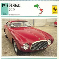 126 Foto Automobilism - FERRARI 340 MM - ITALIA - 1953 -pe verso date tehnice in franceza -dim.138X138 mm -starea ce se vede