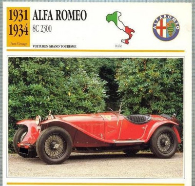 156 Foto Automobilism - ALFA ROMEO 8C 2300 - ITALIA - 1931-1934 -pe verso date tehnice in franceza -dim.138X138 mm -starea ce se vede foto