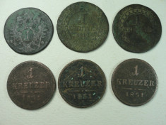 AUSTRIA - LOT DE 6 MONEDE - 1 KREUZER - 1 BUC 1800 - 2 BUC 1812 - 3 BUC 1851 foto